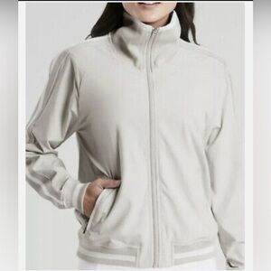 Athleta Sprint Track Jacket in Featherweight Stretch Birch Grey.